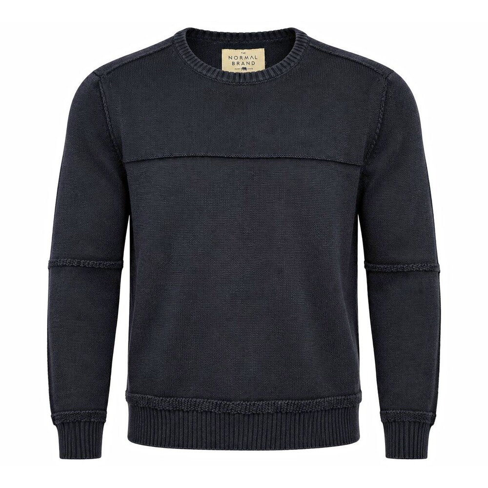 The Normal Brand Men's Medium Black Cotton Knit Crewneck Pullover Sweater Logo